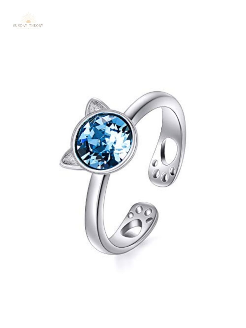 925 Sterling Silver Cat Ring with Austrian Crystal, Adjustable Cute Kitty Ring